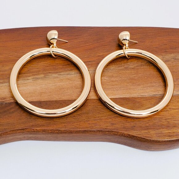 14K Gold Womens 3" Large Chunky Hoop Earrings Ladies 14 K Silver Hoops Jewelry - Picture 4 of 5